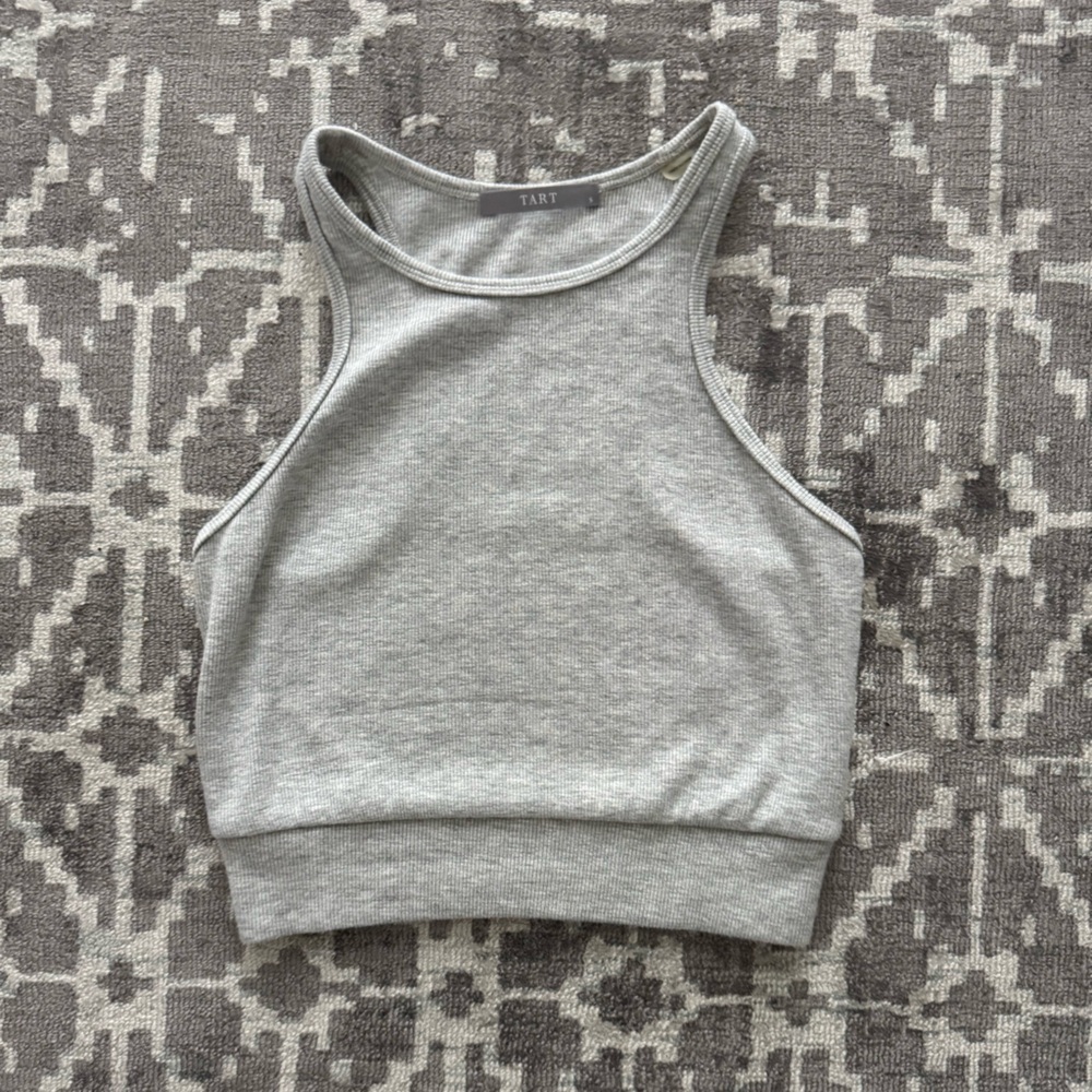 TART Gray Ribbed High Neck Cropped Tank Top Size Small